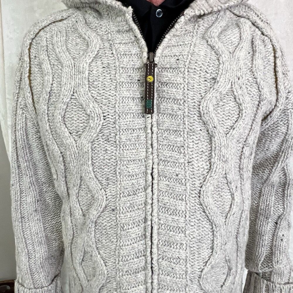 Vintage Italian 90s Energie Man’s XXL Jacket Undyed Wool Cable Knit Fisherman